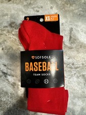 Sofsole Baseball Socks Red Youth XS 4-10 Reinforced Heel/toe Cushioned Sole 2 Pk