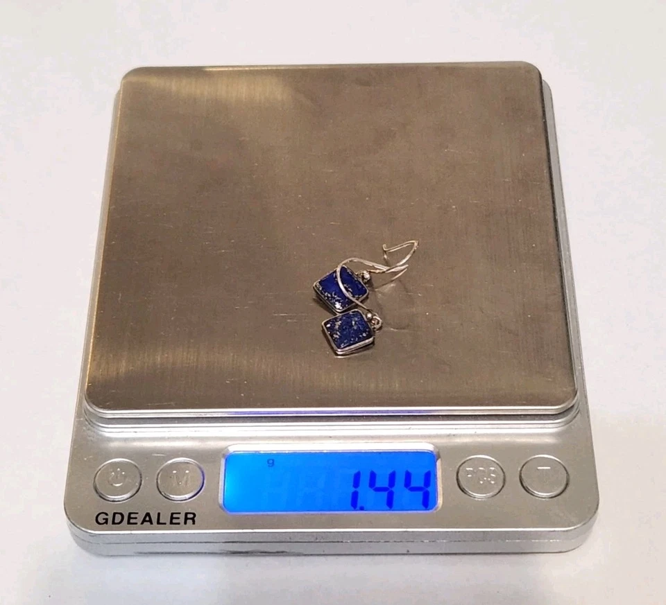 Pendientes de gancho colgantes de piedras preciosas de lapislázuli azul y oro de plata de ley para mujer... Foto 3 de 3