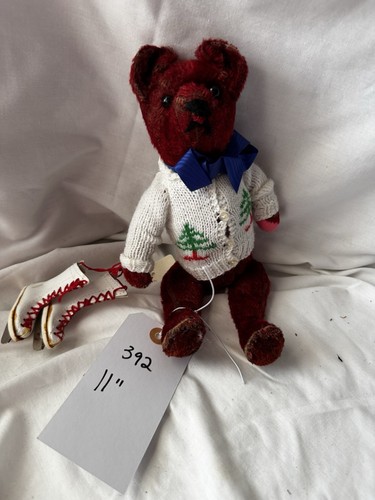 #392 11” Antique Dressed Teddy Bear Ice Skater