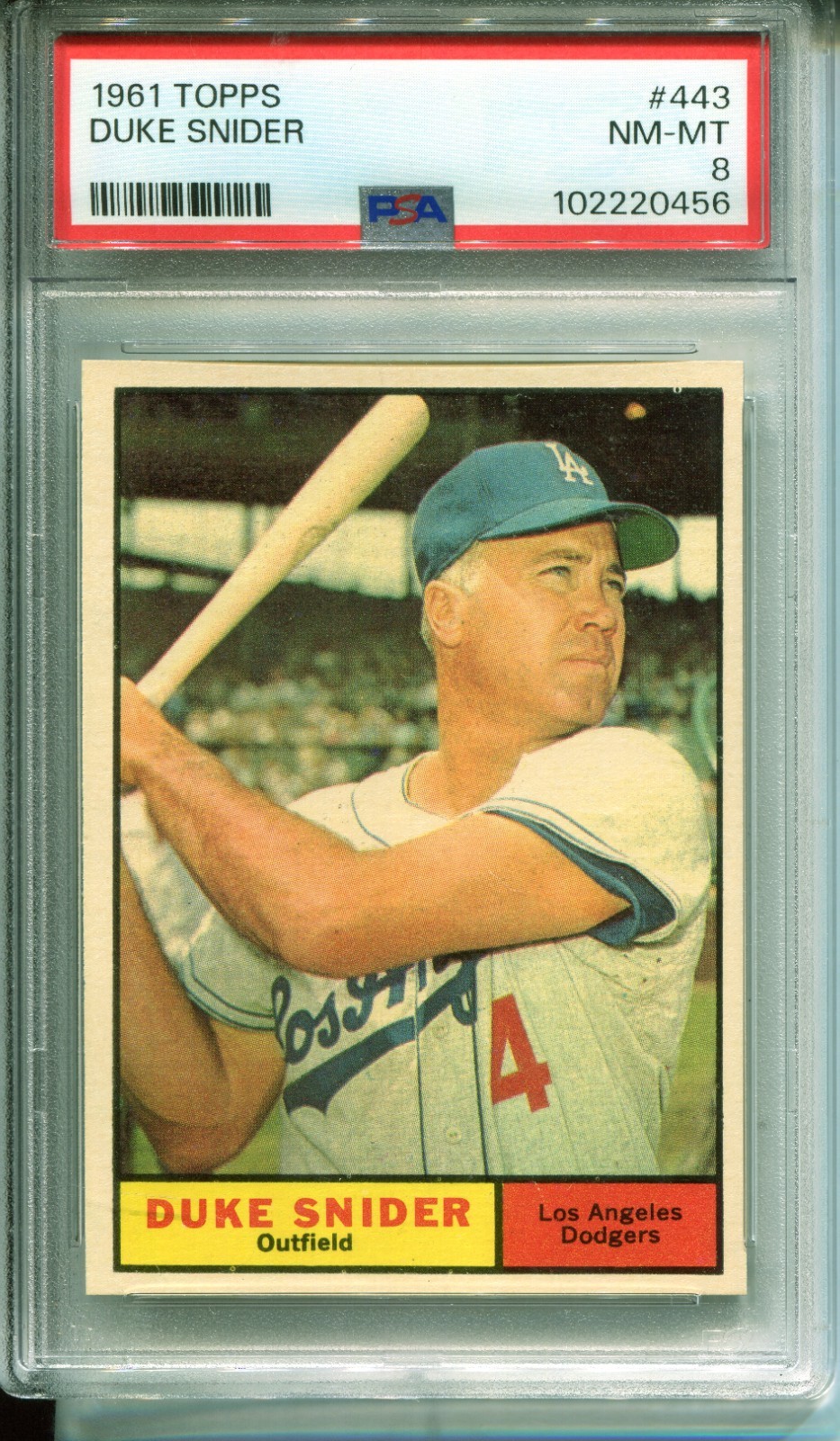 1961 TOPPS DUKE SNIDER CARD LOS ANGELES DODGERS # 443 PSA 8 NM-MT # 102220456