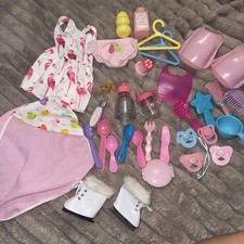 Baby Doll Accessories Random Lot Of 33 Items Bottles Toys Bibs Pacis Etc