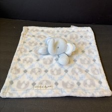 Blankets and Beyond Elephant w White Blue Security Blanket Lovey lovie 14" E
