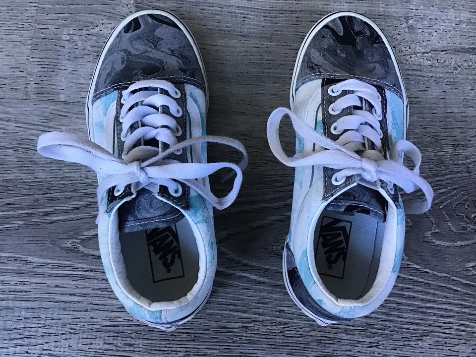 Vans Old Skool V Gray / Blue Kids Shoes Youth Size 1 Skate Sneakers - Image 3 of 4