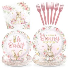 96 Pcs Easter Bunny Baby Shower Party Supplies A Little Bunny is on The Way P...