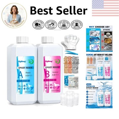 Versatile 40oz Epoxy Resin Starter Kit - Bubble-Free & Self-Leveling for DIY Art