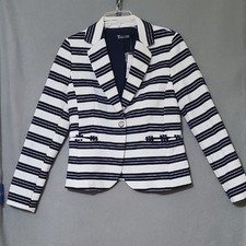 New York Company 7th Avenue Women's Blue White Striped Blazer Jacket Medium
