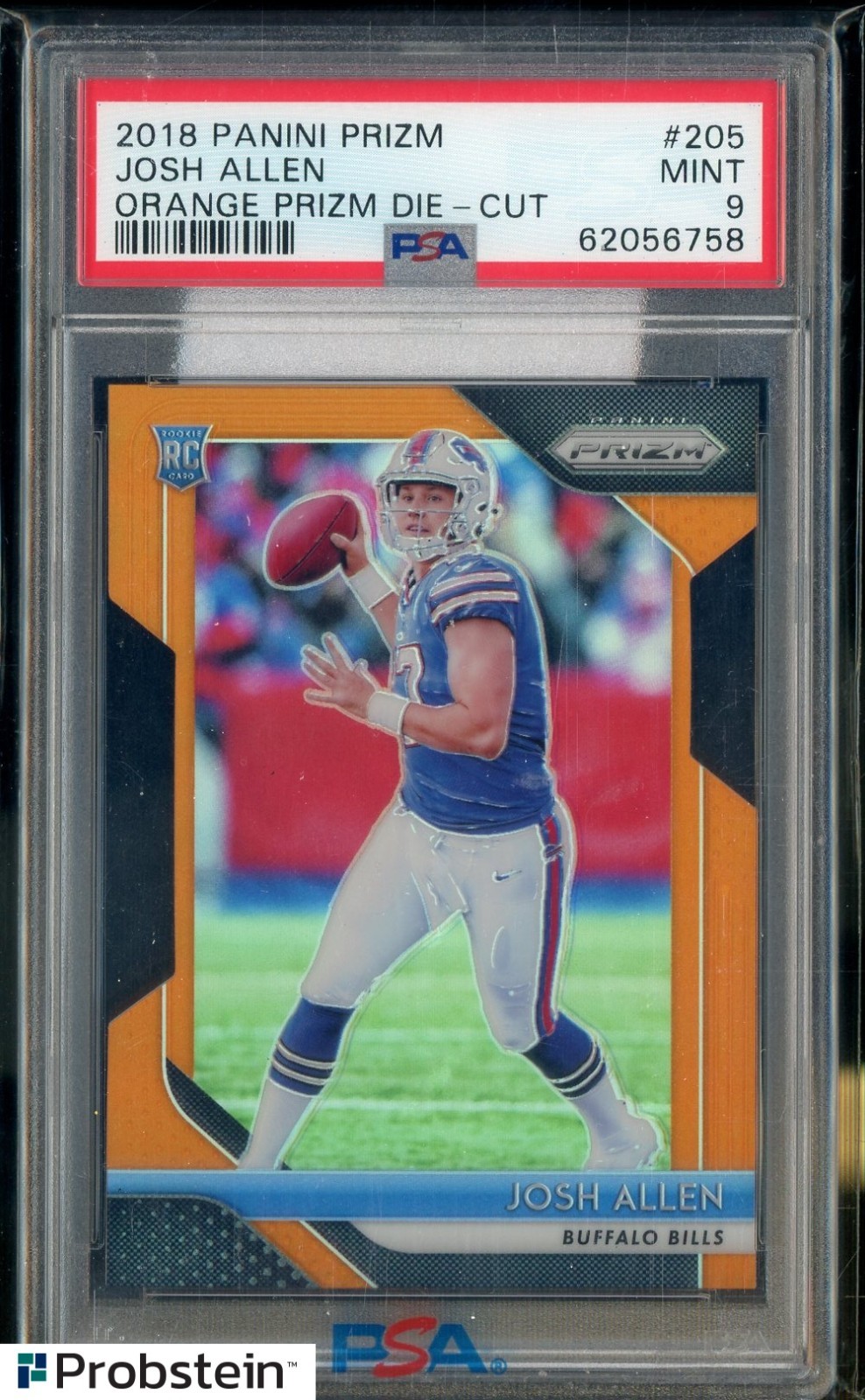 2018 Panini Prizm Orange Die-Cut #205 Josh Allen Bills RC Rookie /249 PSA 9