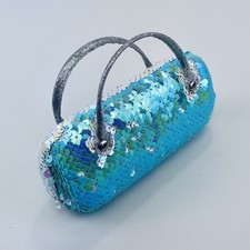 Reversible Sequin Eyeglass Case Hard Shell Aqua Iridescent Mini Purse Sunglasses