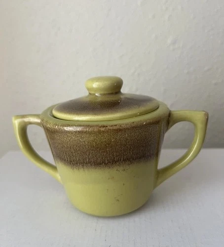 Bauer Pottery California Stamped Covered Sugar Bowl Yellow Mid Century MCM