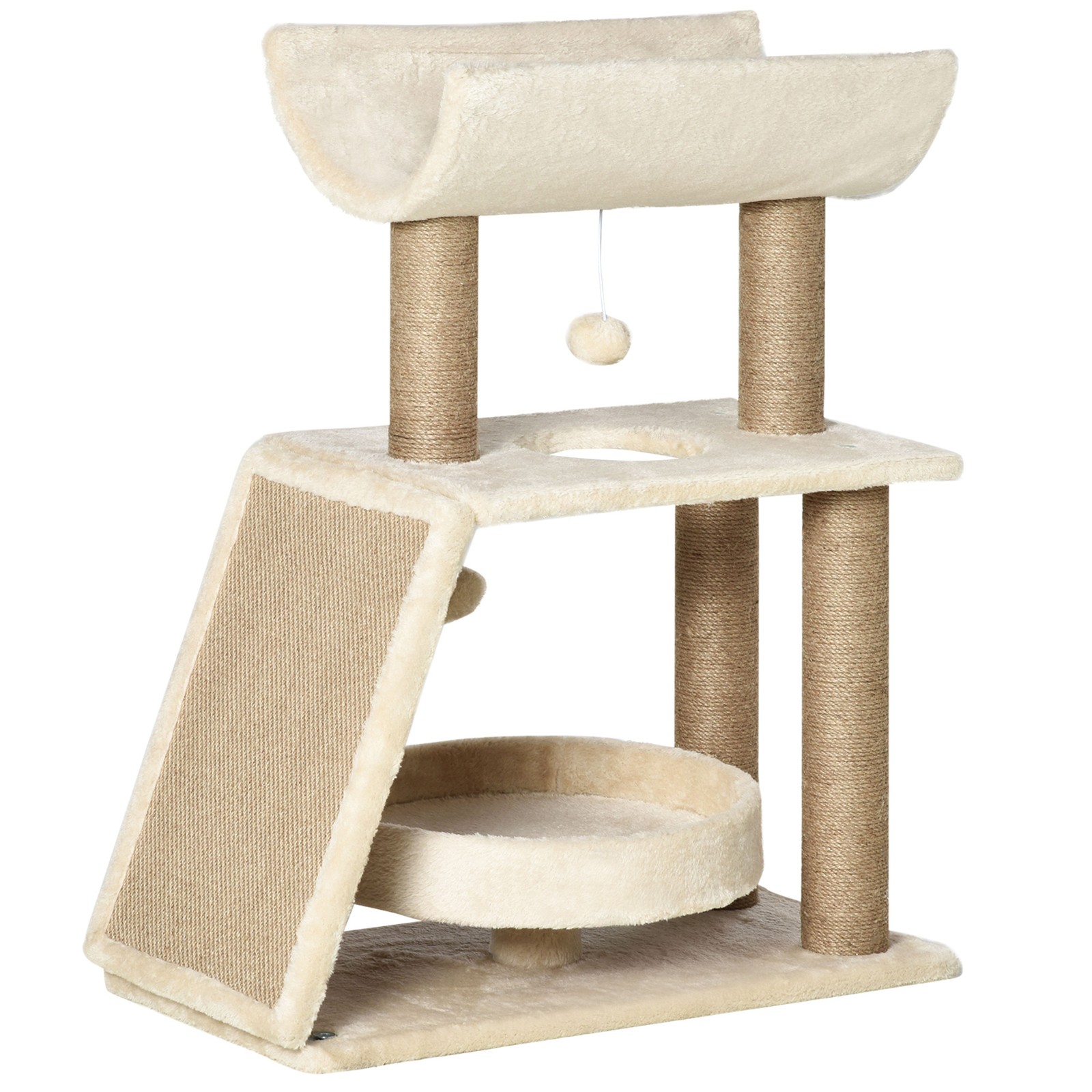 PawHut Albero per Gatti con Cuccia a U e Lettino Marrone | Top Tiragraffi