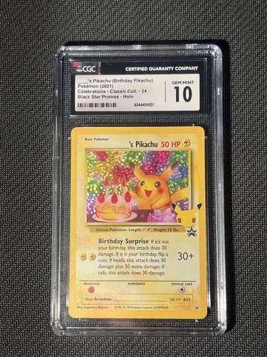 CGC 10 Birthday Pikachu Holo 24 Celebrations Classic Collection Pokémon Gem Mint