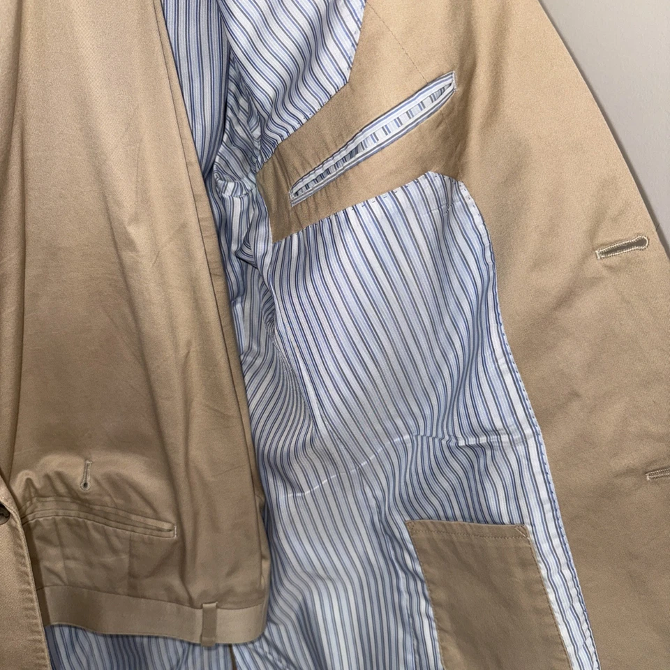 Ibiza Men's 44 R Beige Tan Linen Suit Breathable Cotton 36  Flat Front Pants - Image 3 of 4