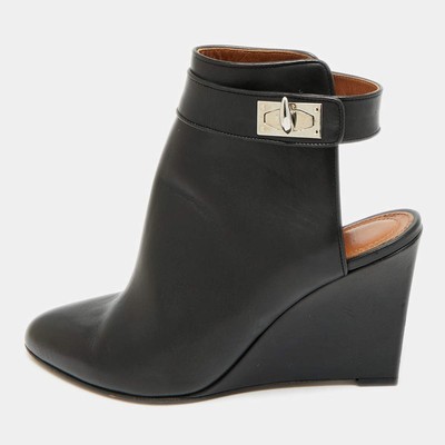 Givenchy Shark Size 39 Black Leather Cutout Wedges Ankle Length Boots