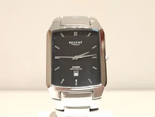 RETRO ELEGANT 29mm MEN RECTANGLE ST. STEEL BLACK DIAL QUARTZ WATCH "REGENT"UOMO