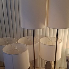 Modern White and Gold Metallic Lamp Set with Drum Shades