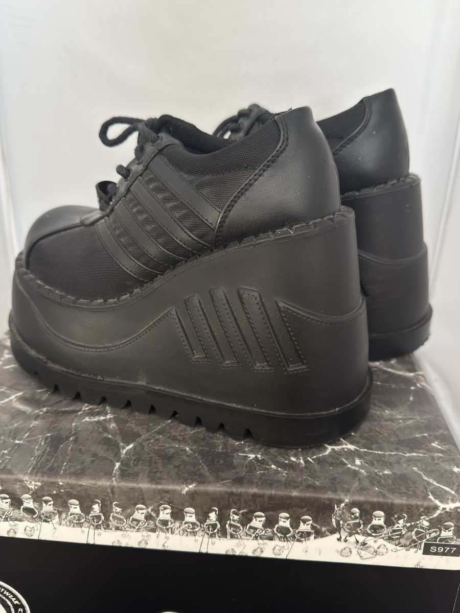 Demonia Stomp-08 Black Platform Shoes 90s Rave Cyber Goth Sneakers