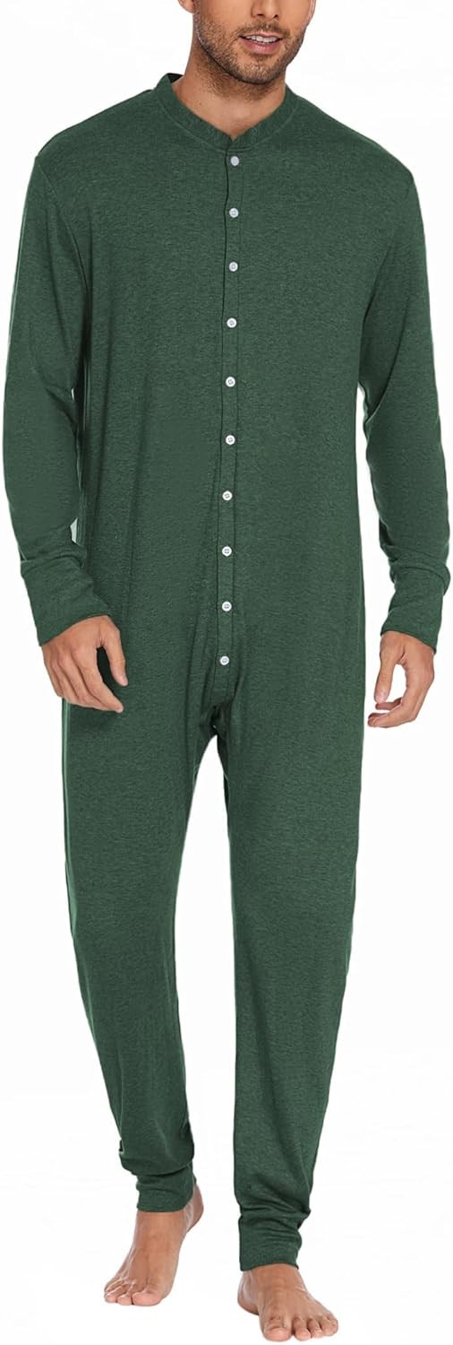 Men Thermal Union Suit One Piece Pajamas Long Sleeve Button Flap Winter Warm