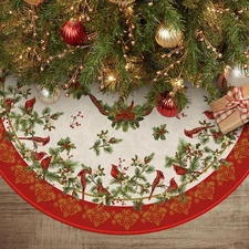 Cardinal Christmas Tree Skirt 36 Inch, Christmas Ribbon Holly Winter Holiday Tre