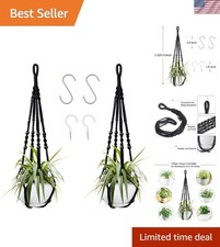 Elegant Black Macrame Hanging Planters Set - Ideal for Indoor Outdoor Use