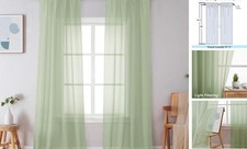 Sheer Curtains 96 Inches Long 2 Panels, 42"W x 96"L Pack of 2 Light Green
