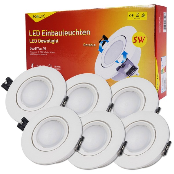 6X Set Led Deckenspot 5W / 40W Einbau-Strahler Einbau-Spot Decken-Spots Leuchten-image