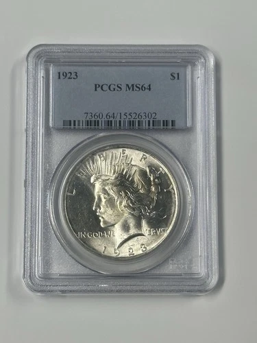 1923 Silver Peace Dollar  Philadelphia Mint  90% Silver  PCGS MS 64 Bright White