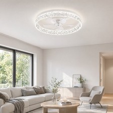 20 inch Flush Mount Low Profile White Ceiling Fan Remote APP Control with Light