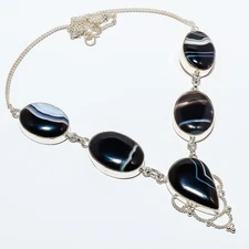 Natural Banded Agate Silver Plated Jewelry Tennis Necklace 17.99" T525-19