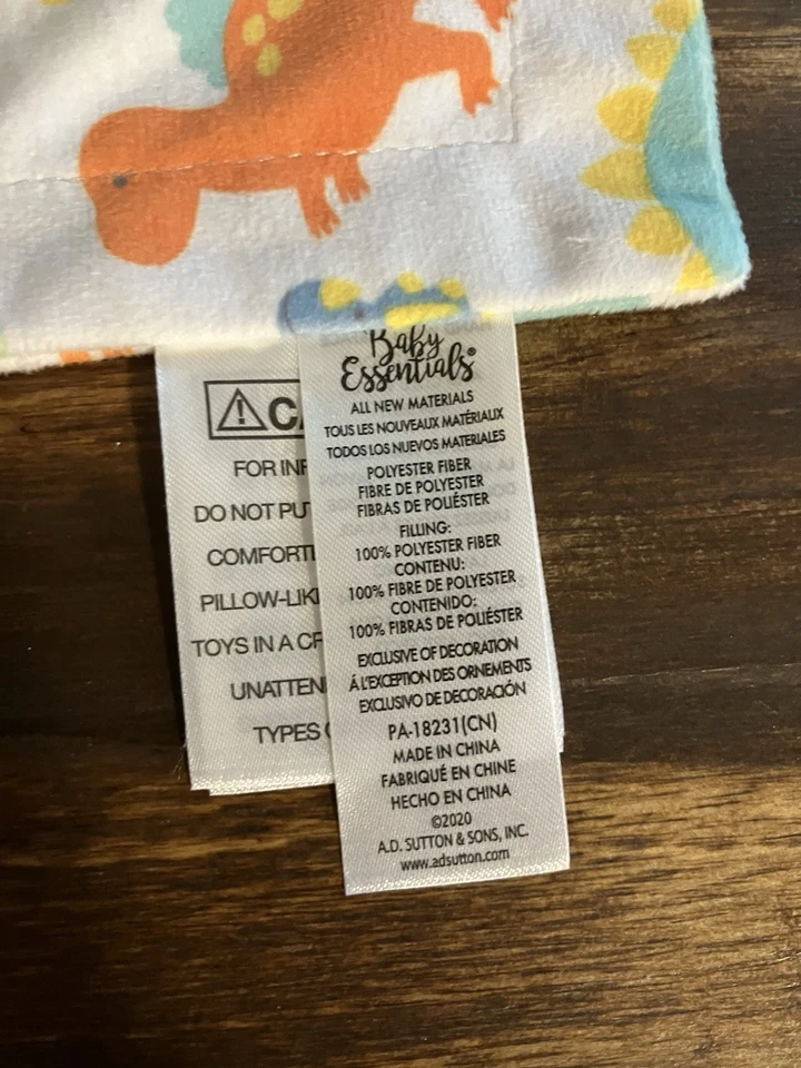 Baby Essentials Dinosaurio Dino Lovey Manta de Seguridad Azul Blanco Naranja Verde 13” Foto 2 de 4