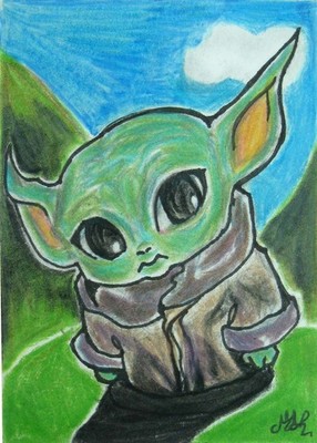 Star Wars Grogu the Child Yoda Anime Art Sketch Card Drawing ACEO PSC by Maia