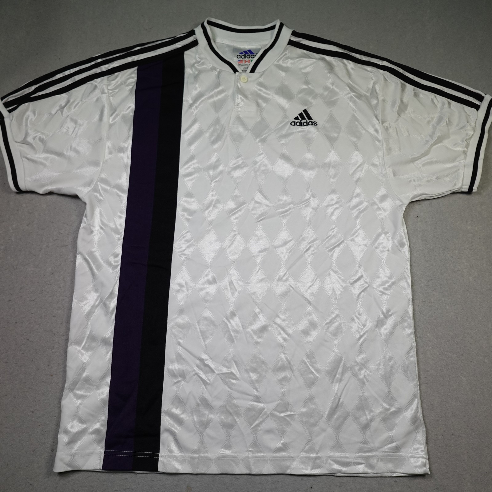 Vintage Adidas Polo Shirt Mens Large White Argyle Soccer Jersey Purple 90s