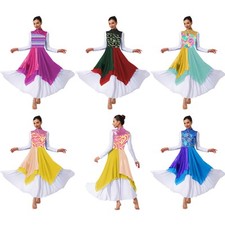 Women Liturgical Color Block Irregular Church Praise Worship Dance Dress Lyrical