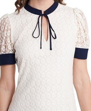 NWT Riley & Rae SM Maren Coquette White Blue Tie Keyhole Lace Dress 128168