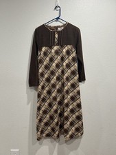Johnson Brown Plaid Long Sleeve Midi Vintage Dress Size Medium