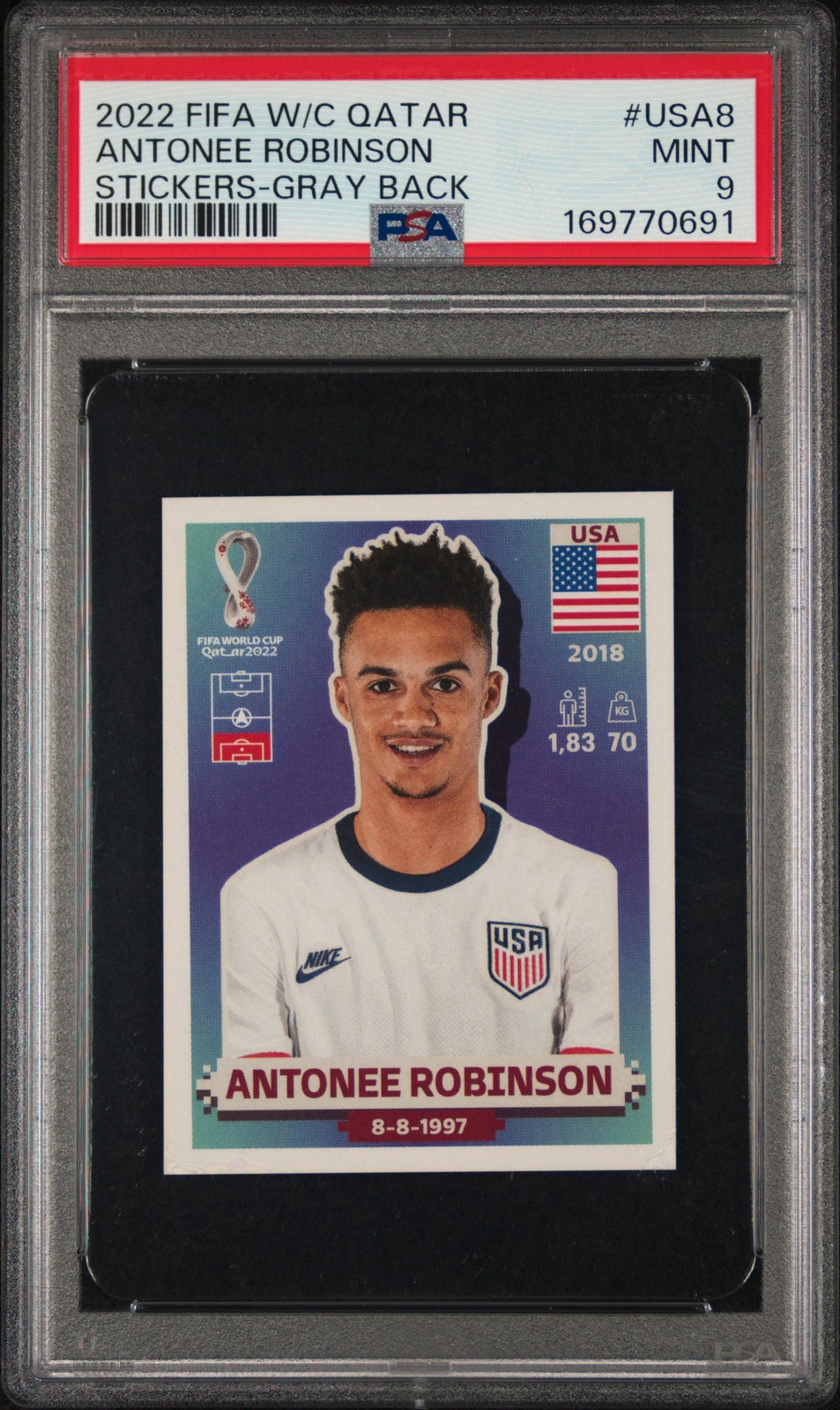 2022 PANINI FIFA WORLD CUP QATAR STICKERS GRAY BACK #USA8 ANTONEE ROBINSON PSA 9