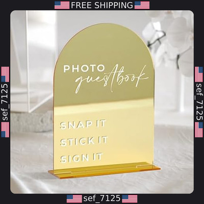 Gold Mirror Acrylic Guest Book Sign for Wedding Reception, 6x8 Inch Arch Decor