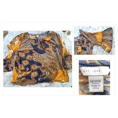 Cato (Est 1946) Shirt Top Women 18/20W Patchwork Peasant Ruffle Flared Sleeves