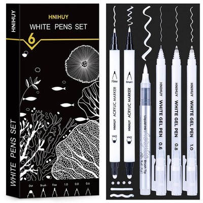 HNIHUY White Ink Pens, Fine Point Gel Brush Tip Acrylic 
