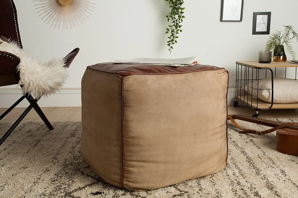 Retro Sitzpouf MUSTANG 45cm Leder Sitzwürfel Sitzhocker Sitzpuff Fußhocker Pouf - Bild 4 von 4