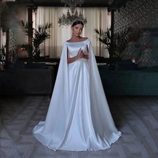 Modern Wedding Dresses Boat Collar Long Floating Sleeve Bride Dress Satin Bridal