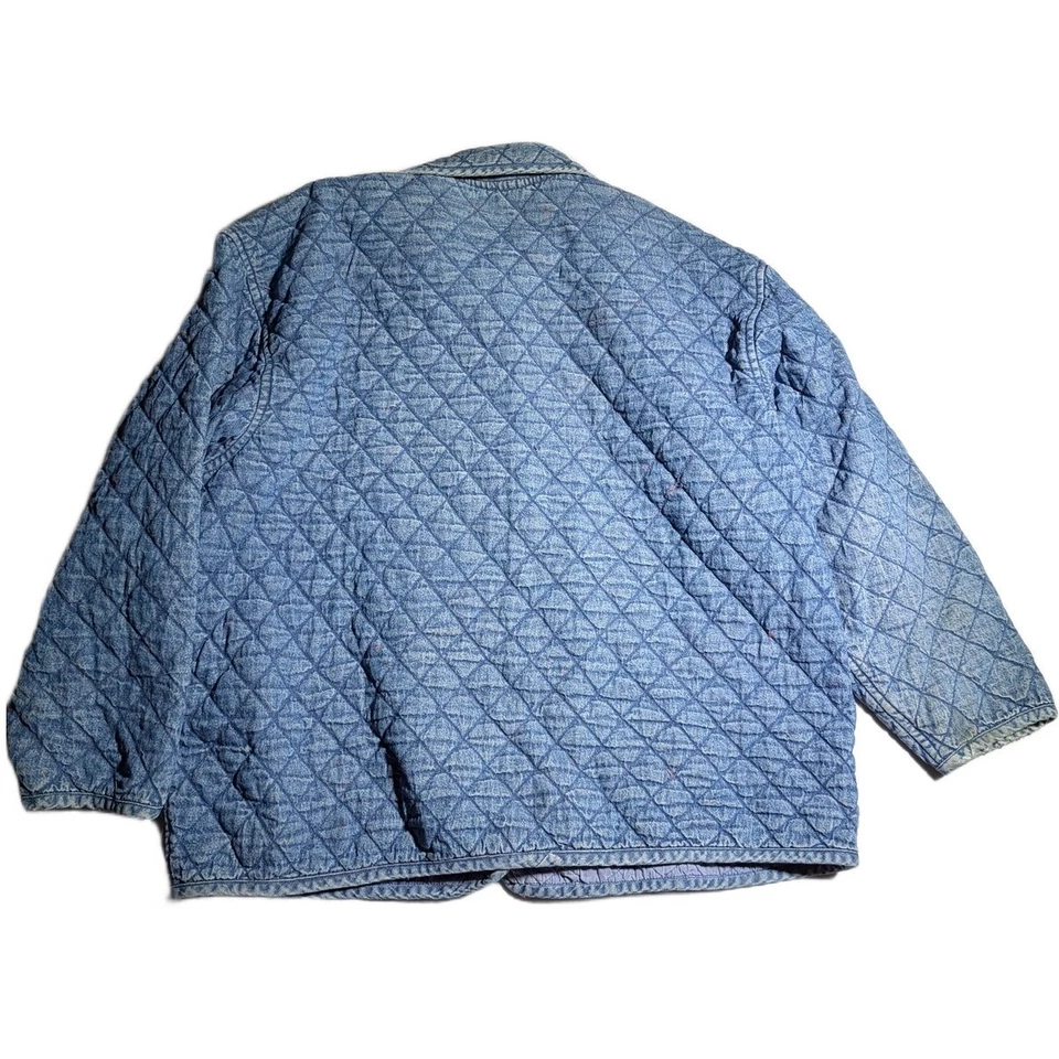 Vtg 1990s New Direction Quilted Denim Floral Embroidered Button Up Jacket 3X - Image 2 of 4