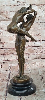 Nude Man Lifting Woman Bronze Sculpture Statue Neoclassical Artwork Figurine Art