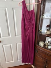 Adrianna Papell Magenta One Shoulder Maxi Dress Bow Detail Size 10