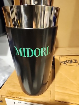 Set Of 4 Midori Cocktail Shaker Silver with Green Partytime Collectible Barware