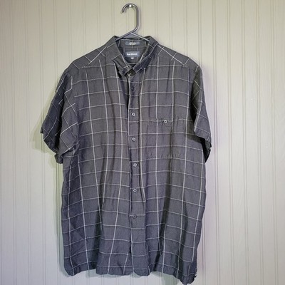 Marc Edwards Short Sleeve Button Down Shirt Collard Linen Plaid Black Men's XL