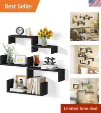 Set of 5 Black Floating Shelves   Stylish Wall-Mounted Wood Storage Solution