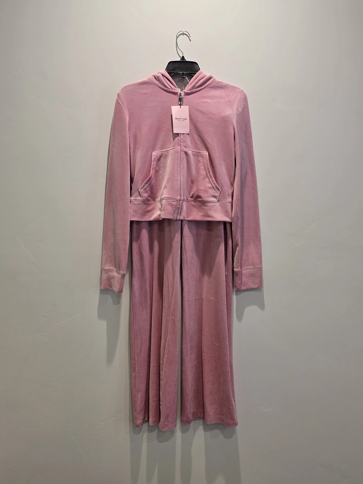 NEW Juicy Couture Velour Bling Tracksuit Hoodie & Pants Rose-pink size L