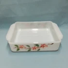 Vintage Anchor Hocking Milk Glass Square 9" Pan, Pink Flowers