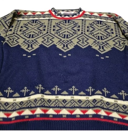 Vintage Obermeryer Men’s Matterhorn Wool Blend Navy Fair Isle Ski Sweater Sz M - Picture 2 of 5