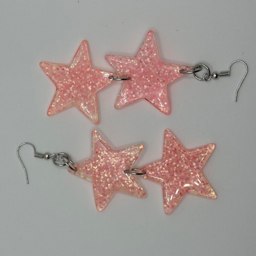 Large double Star earrings, holo Glitter. Resin Kitsch Fun 10 cm Long - Picture 118 of 129